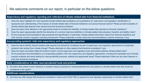 Supervisory approaches to climate table